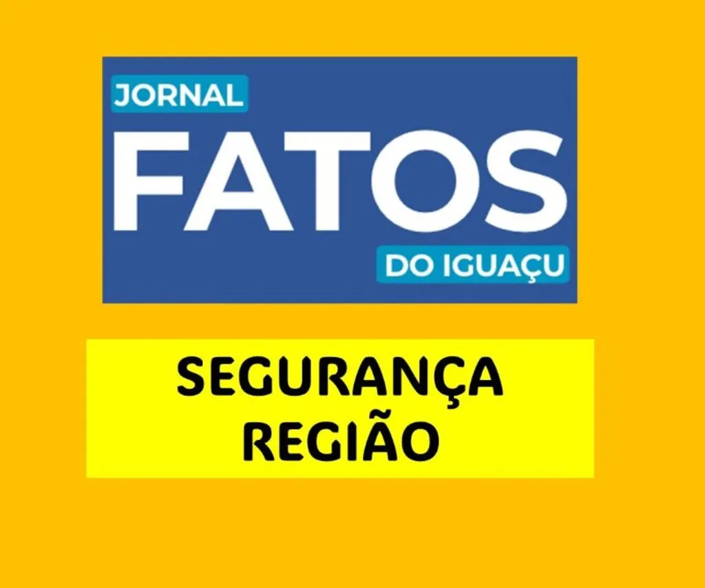 Arte gráfica do Jornal Fatos do Iguaçu com fundo em degradê amarelo. Na parte superior está o logotipo do Jornal Fatos do Iguaçu em azul, branco e verde. Abaixo, sobre uma faixa amarela, aparece o título "SEGURANÇA REGIÃO" em letras pretas, indicando a editoria dedicada às notícias policiais e de segurança pública da região.
