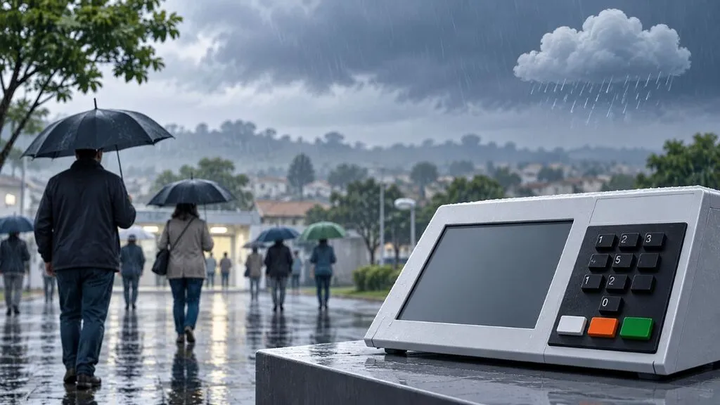 Pinhão tem previsão de chuva para este domingo (4), dia das eleições gerais, com temperaturas entre 15°C e 22°C, segundo o Simepar. Imagem ilustrativa gerada por inteligência artificial.